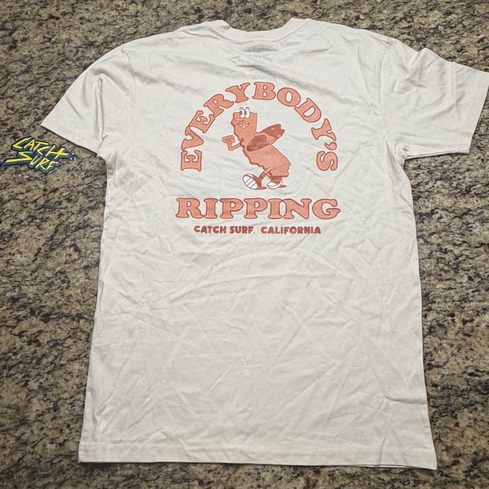 Catch Surf Mens Everybodys Ripping T-Shirt Vintage Cream Medium ws